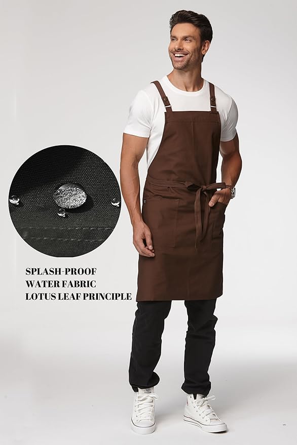 Unisex Kitchen Apron, Cross Strap Apron with 2 Pockets, Durable Waterproof Professional Apron