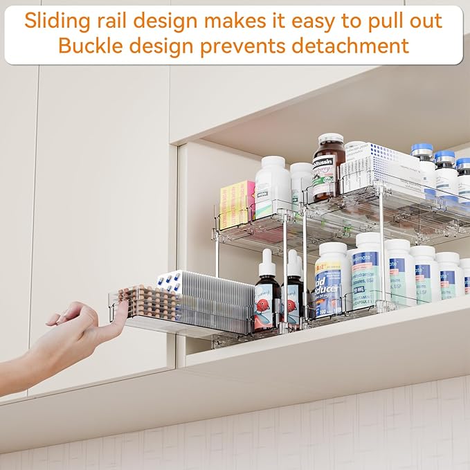 Yieach 2 Tier Sliding Spice Racks for Cabinets,4 Pack 10.4'' Deep Narrow Vertical Spice Rack Pull Out for Inside Cabinets,Kitchen,Pantry,Cupboard Seasoning,Jar Organizer and Medicine Cabinet Storage
