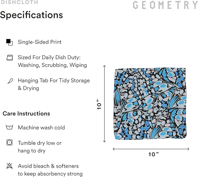 GEOMETRY Kitchen Dish Cloths - Spring & Summer Collection - Premium Dishcloths with Geoweave - Absorbent & Fast Drying Kitchen Towels - Blue Garden Wings, 10" x 10" - 3-Pack