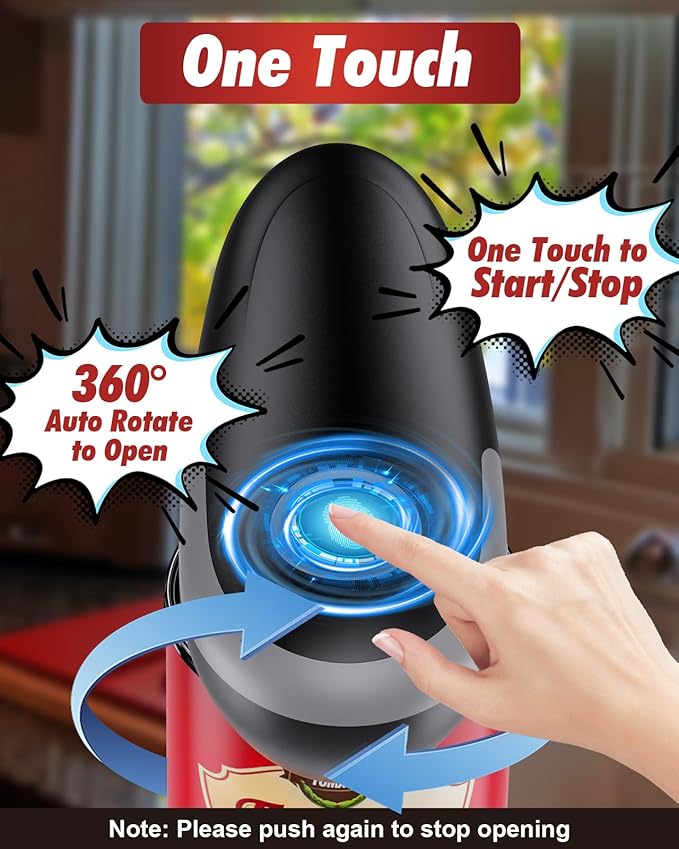One Touch Electric Can Opener Fits All Can Sizes, Electric Can Openers for Kitchen Food Safe with Smooth Edge, Kitchen Gadgets Battery Operated Can Openers for Seniors, Arthritis and Chef Black+Grey