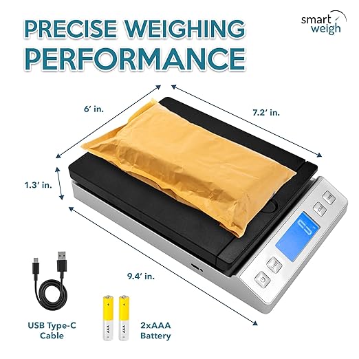Smart Weigh Digital Postal Shipping Scale, 66 lb Capacity, 0.3 oz Readability, Hold & Tare Function, High-Accuracy Scale, Includes Batteries & USB-C