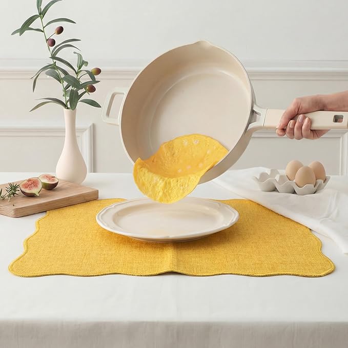 AHHFSMEI Faux Linen Placemats Set of 6 Heat Resistant Non-Slip Stain Proof Table Mats for Kitchen Dining Elegant Decor Place Mats (Yellow)