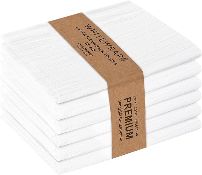 Flour Sack Towels| Tea Towel for Crafts| Kitchen Dish Cotton Blank Towel for Embroidery|Baking Bread Proofing Linen Cover| Super Absorbent Quick Dry| 6 Pack 18"x28" White