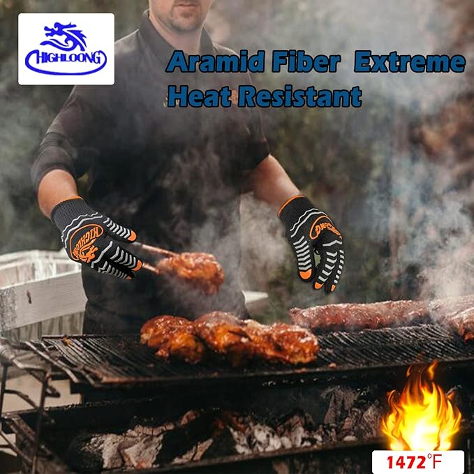 BBQ Gloves, Oven Gloves Original 2 Pack1472℉ Extreme Heat Resistant, Grilling Gloves Silicone Non-Slip Oven Mitts, Kitchen Gloves for BBQ, Grilling, Cooking, Baking