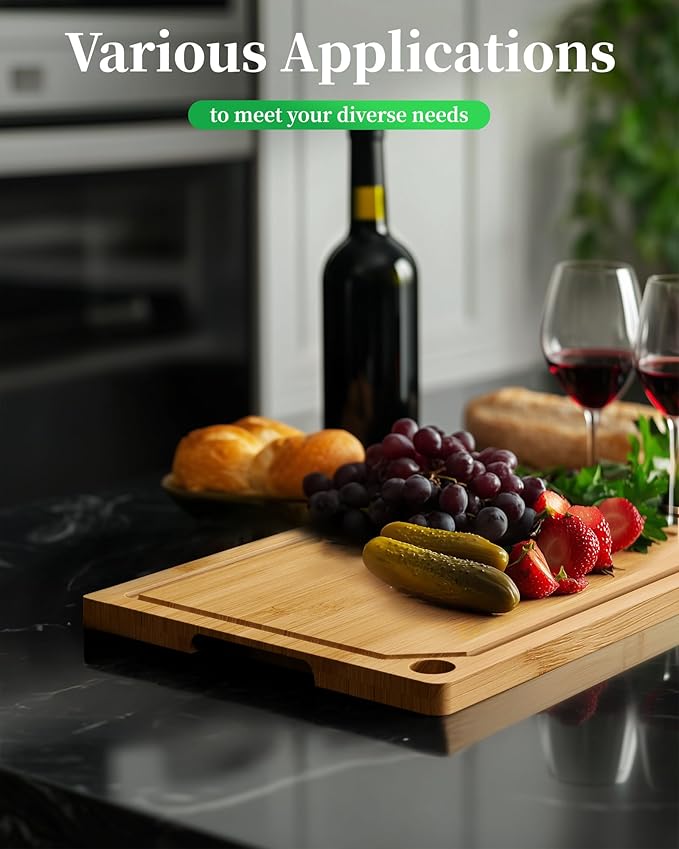 Kitsure Bamboo Cutting Board - Multi-Sizes Wooden Cutting Boards for Kitchen, Convenient Kitchen Essentials with Deep Juice Grooves, Cutting Board for Chopping & Serving, Medium, Natural