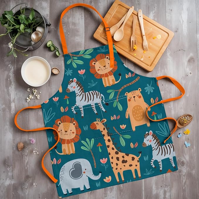 SANDJEST Kids Apron with Chefs Hat Set, Kitchen Apron Gifts
