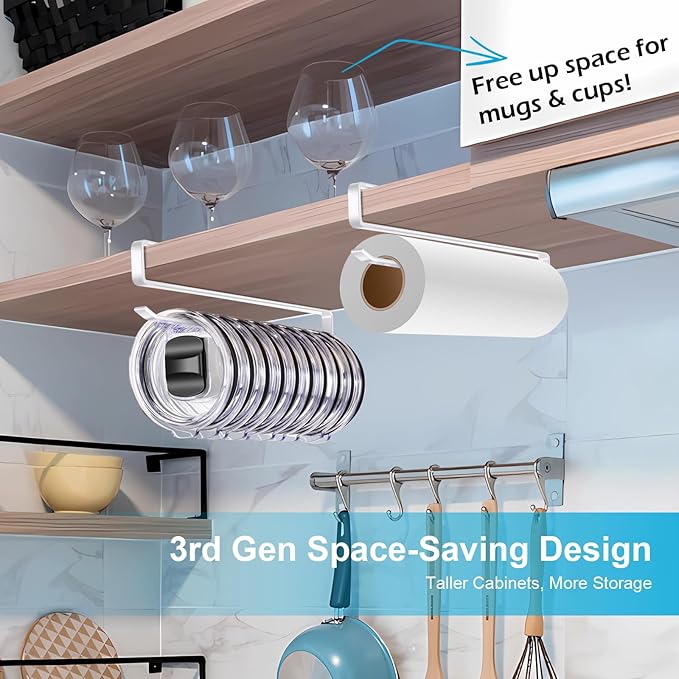 2pack Tumbler Lid Organizer for Corner Cabinets, Space-Saving Cup Holder, Water Bottle Accessories Storage，Kitchen Storages Organization Solution, No Adhesive or Drilling Needed up to 24 Lids (white)