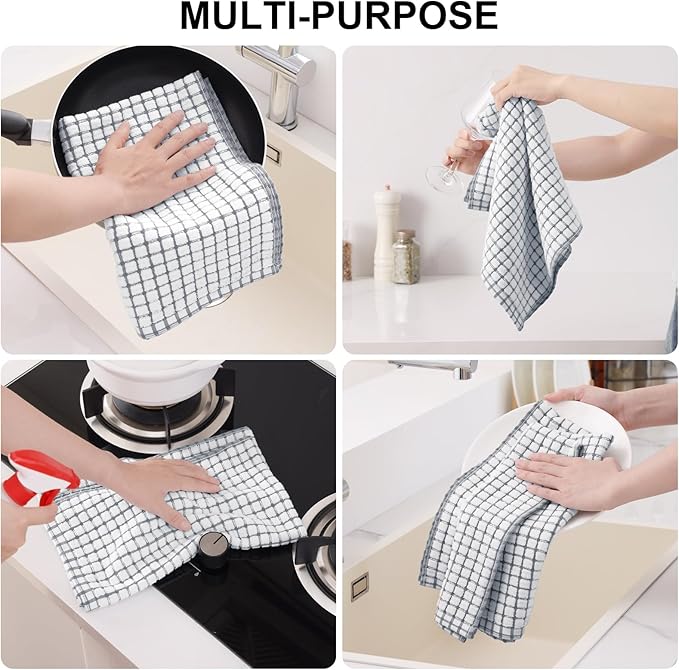 Kitinjoy Cotton 12 Pack Terry Kitchen Towels, 16 x 25 Inches Super Soft and Absorbent Dish Towels, Quick Drying Hand Towels for Kitchen Drying, Multi-Colored