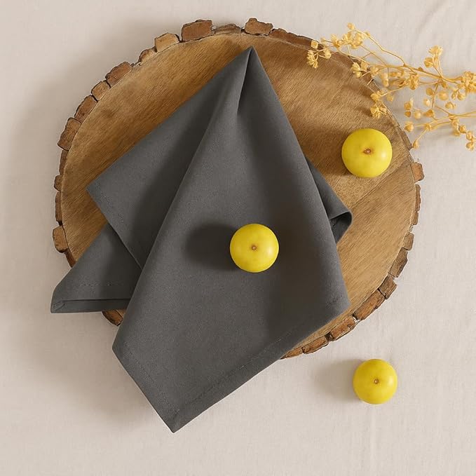 Cloth Napkins Set of 12 Solid Dinner Napkins 18x18 Inch, 100% Cotton, Soft Absorbent Reusable Washable Durable Napkin, Decorations, Restaurant, Wedding & Table Décor - Steel Grey
