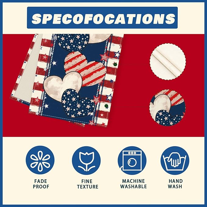 4th of July Table Runner Stripe Stars Heart Memorial Day Independence Day Patriotic America Table Decoration Home Kitchen Dining Indoor Holiday Farmhouse Decor 13x90 Inch