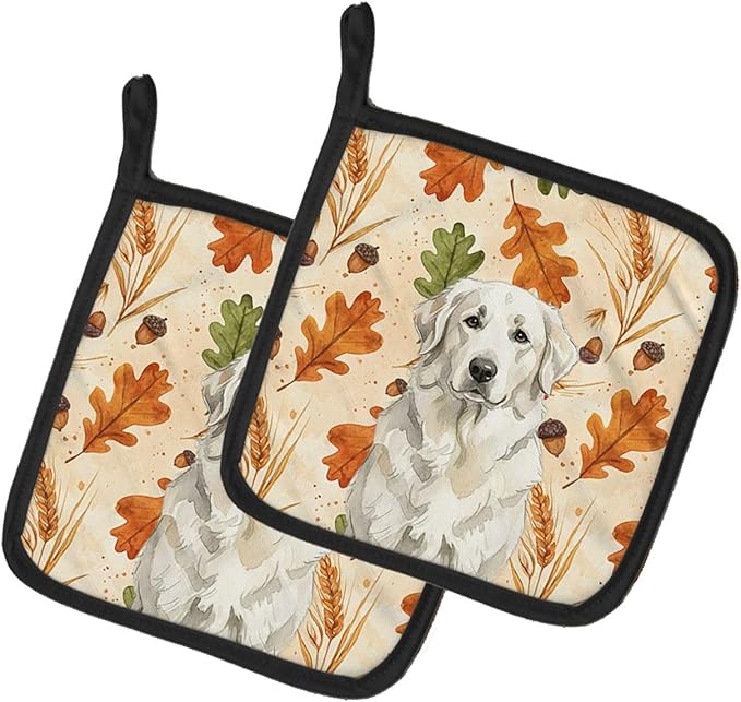 Caroline's Treasures White Great Pyrenees Heirloom Fall Pair of Pot Holders Pair 7.5x7.5 Quilted Insulated Hot Pads Decorative Kitchen Gift Made in USA