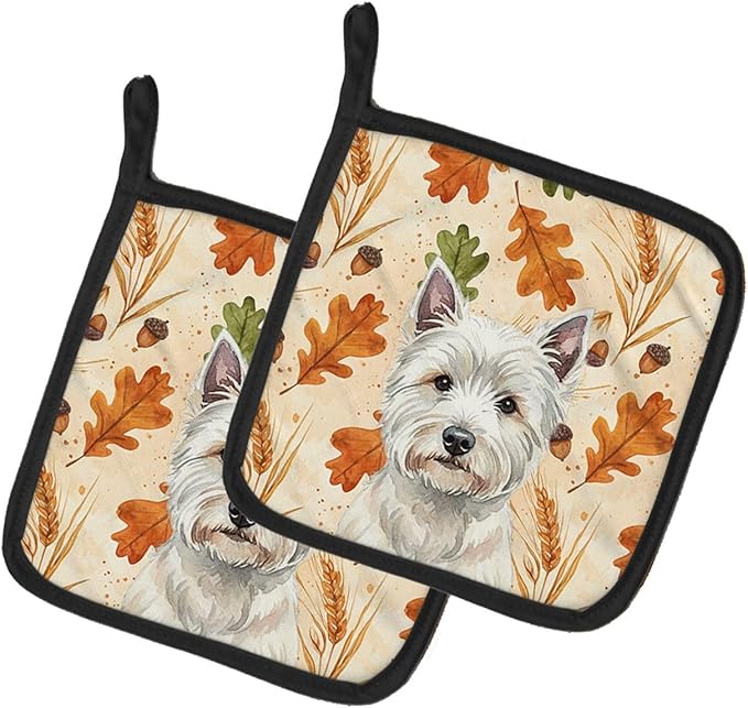 Caroline's Treasures Westie Heirloom Fall Pair of Pot Holders Pair 7.5x7.5 Quilted Insulated Hot Pads Decorative Kitchen Gift Made in USA