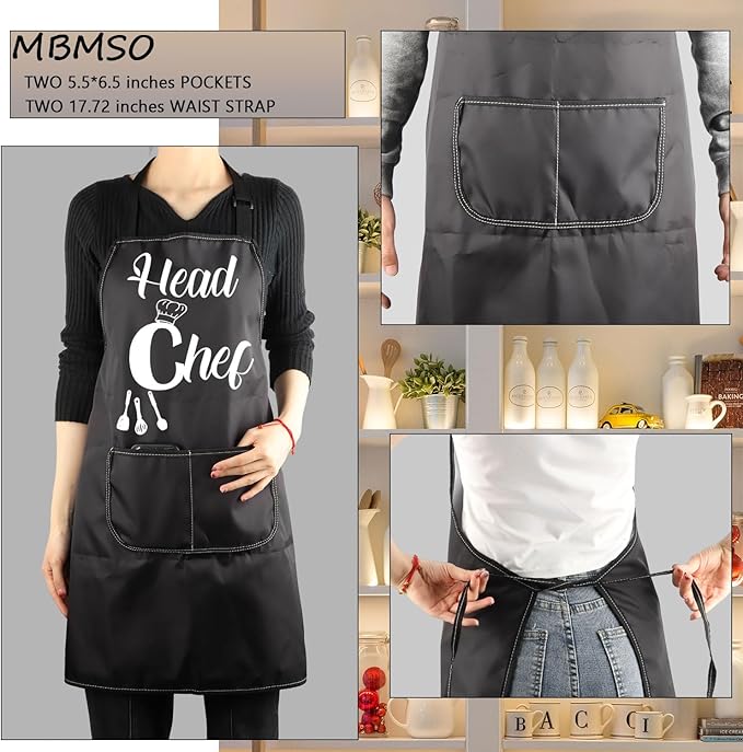 MBMSO Head Chef and Sous Chef Aprons Matching Family Aprons with Pockets Mum Dad Son Daughter Kitchen Apron Housewarming Gift