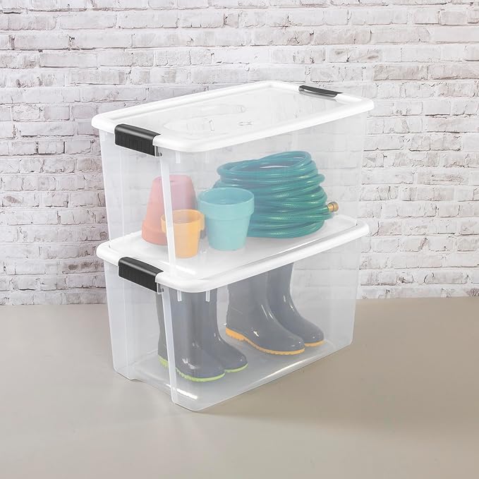 Sterilite 8-Pack 70 Quart Ultra Latch Box, Clear Storage Organizer Bins with Latching Lids - Stackable Plastic Containers for Home Organization in Garage, Attic, Basement, and Closet