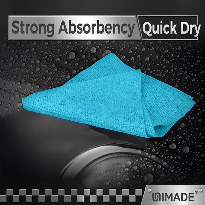 UNIMADE Microfiber Cleaning Cloth, 100PK Commercial Grade Work Rags Microfiber Towels for Cars Cleaning Rags Bulk Detailing Cloth for Automotive Bar Mechanic Restaurant Garage, 11.5"x11.5", Multicolor