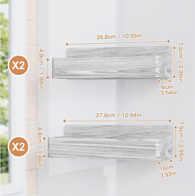 Mystozer Magnetic Spice Rack for Refrigerator, Kitchen Organizer and Storage Shelf, Wood White(4 Pack)