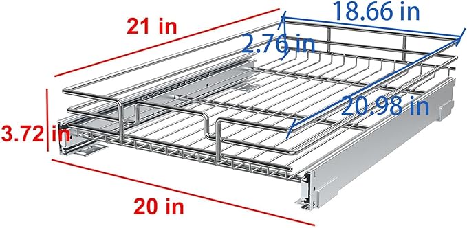 Pull Out Cabinet Organizer, Heavy-Duty Metal Sliding Drawer Shelf for Kitchen Cabinets, Chrome, Doesn't Include Door Fittings (20 * 21 IN)