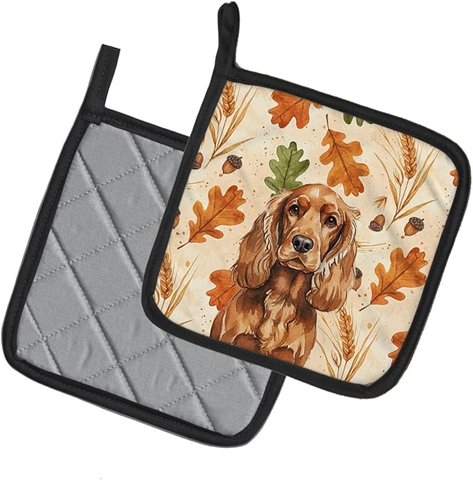 Caroline's Treasures Red English Cocker Spaniel Heirloom Fall Pair of Pot Holders Pair 7.5x7.5 Quilted Insulated Hot Pads Decorative Kitchen Gift Made in USA