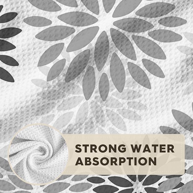 Artoid Mode Grey Dahlia Floral Kitchen Towels Dish Towels, 18x26 Inch Quick Dry Microfiber Cloth Hand Towels for Kitchen Drying Set of 2