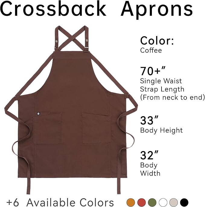 Unisex Kitchen Apron, Cross Strap Apron with 2 Pockets, Durable Waterproof Professional Apron
