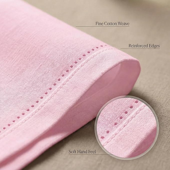 Urban Villa Pink Cloth Napkins Set of 12 | 20x20 100% Cotton | Hemstitch Dinner Napkins for Weddings, Parties & Easter