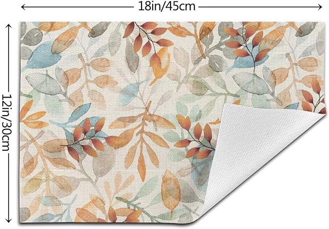 Fall Colourful Leave Placemats 12x18 Inch Set of 4, Beige Eucalyptus Leaves Table Place Mat Seasonal Autumn Washable Table Mats Decorative Linen Fabric Table Mat for Dining Table