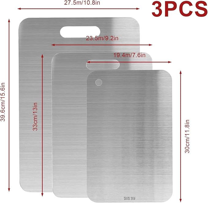 3pcs Stainless Steel Cutting Board Cutting Boards for Kitchen, Upgrade Double Sided Board, Thick Cutting Board for Home Kitchen Cooking