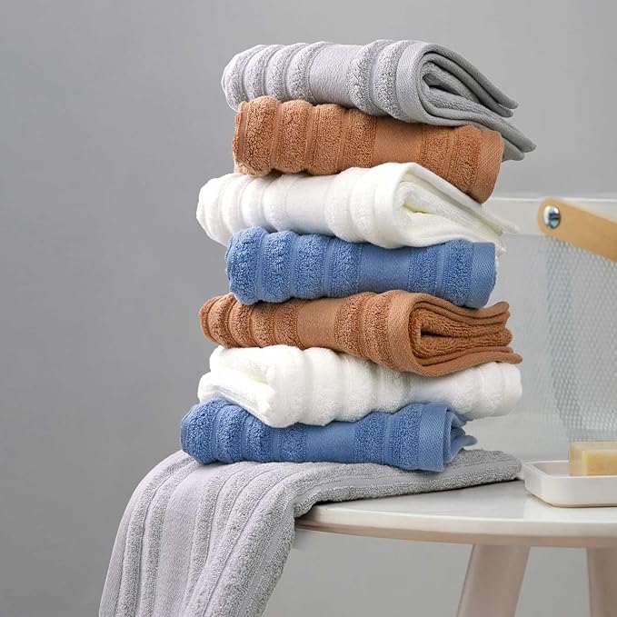 Jacquotha Luxurious 2-Pack Ribbed Striped Hand Towels (White) – Hotel & Spa Premium Cotton Face Towels 13” x 29”, Soft and Quick Drying 480 GSM