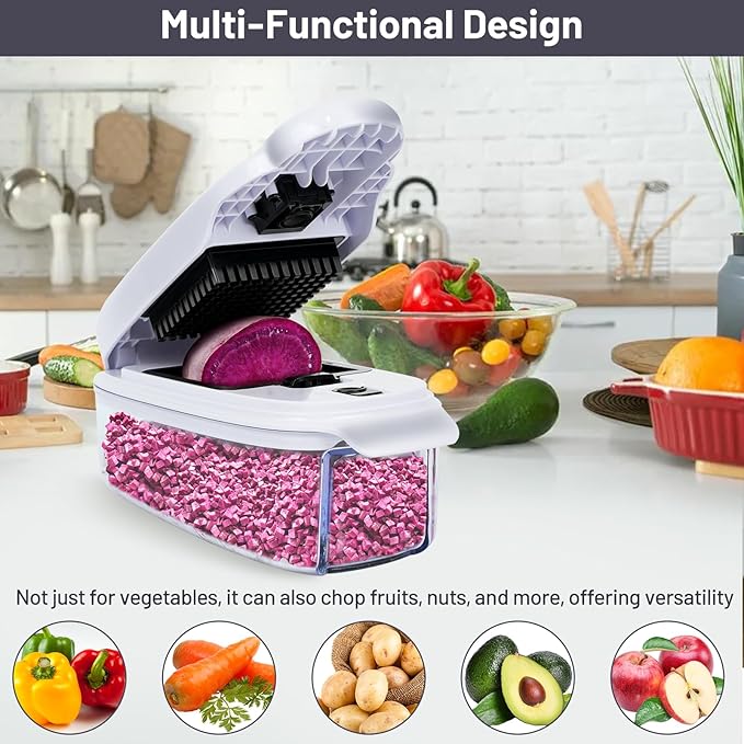 Veggie Chopper – 2-in-1 Onion Chopper · Vegetable Chopper with Container · Pepper Chopper · Vegetable Cutter – Kitchen Gadget & Kitchen Accessory (White & Black)