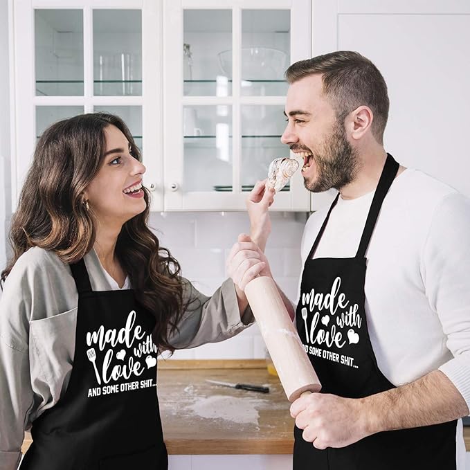 Funny Aprons for Women Men, Novelty Kitchen Cooking Apron with 2 Pockets, Cute Baking Gifts for Bakers, Birthday Mothers Day Apron Gift for Mom Wife Husband Sister Daughter Grandma