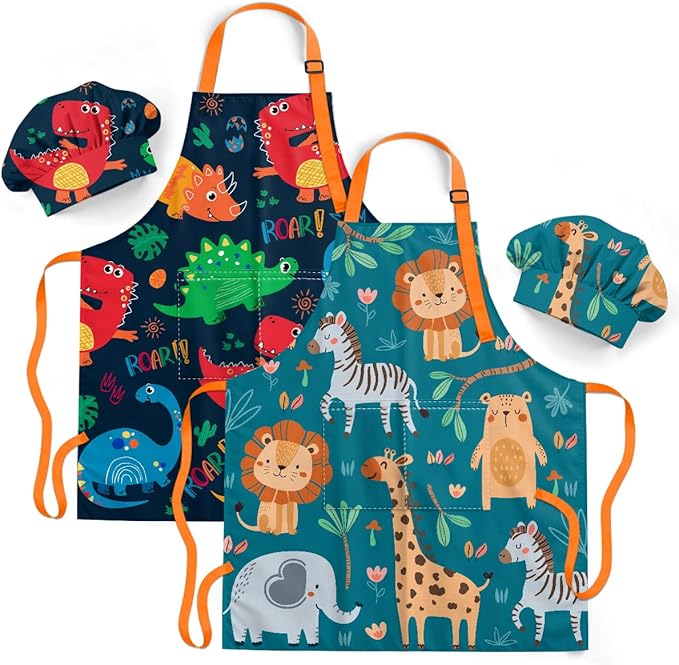 SANDJEST Kids Apron with Chefs Hat Set, Kitchen Apron Gifts