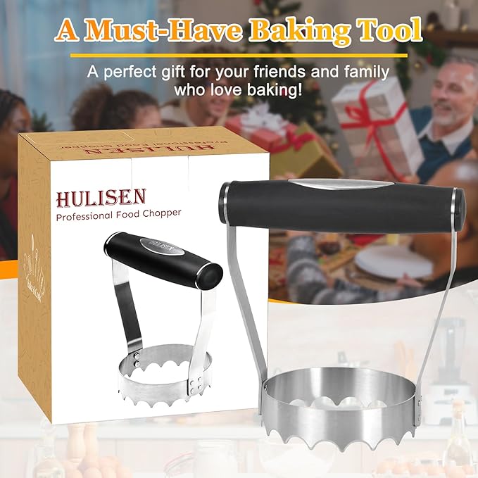 HULISEN Cutlery Serrated Food Chopper, 3 Inch Stainless Steel Manual Hand Chopper with Grip Handle & Serrated Tooth Edge, Handheld Chopper, Chop Cabbage, Egg, Nut, Ground Meat, Vegetable for Salad
