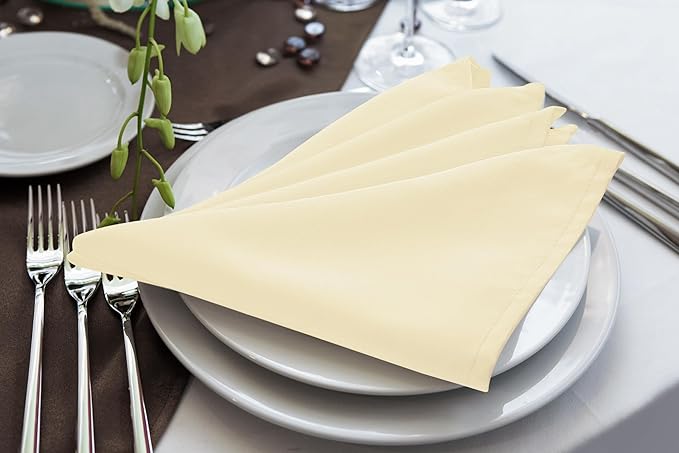 Utopia Home [24 Pack, Ivory] Cloth Napkins 17x17 Inches, 100% Polyester Hemmed Edges, Washable and Reusable Ideal for Parties, Weddings and Dinners