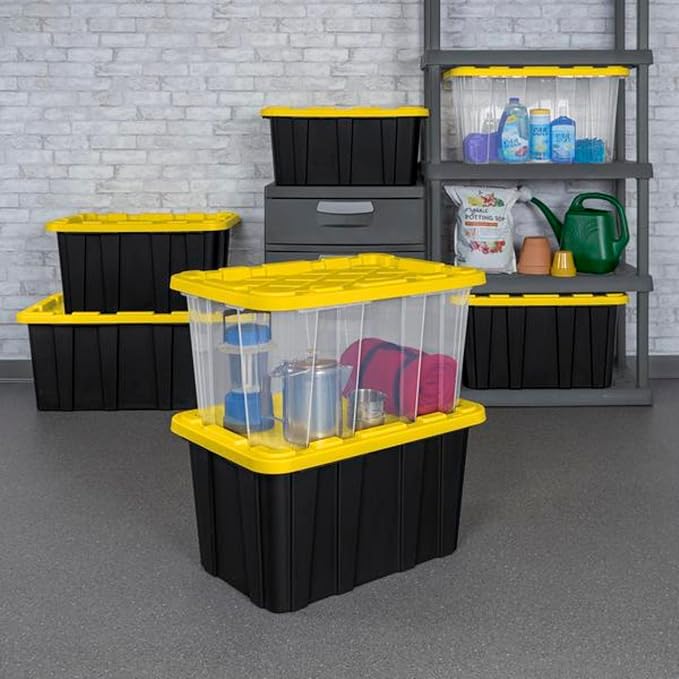 Sterilite 16 Pack Industrial Tote, Plastic Storage Container Bins with Lids, 27 Gallon - Heavy-Duty Organizing Containers for Closet, Bathroom, and Office