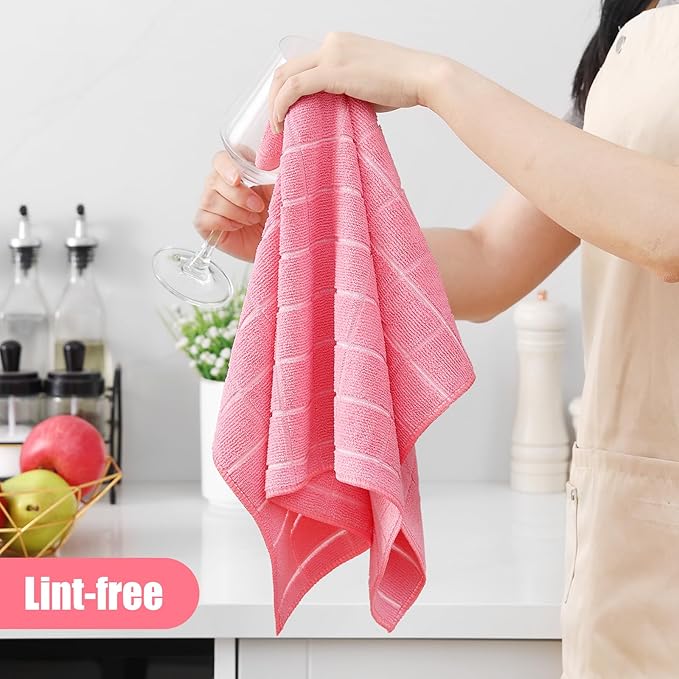Homaxy Microfiber Kitchen Towels and Dishcloths Set, 20 Pack Soft and Absorbent Dish Hand Towels Bulk, 28 x 16 Inch & 12 x 12 Inch Quick Drying Rags for Washing Dishes, Pink