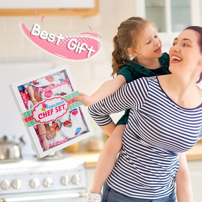 Gifts for 2-8 Year Old Girls Boys,Chef Costume Set Kids Apron for Girls Toddler Birthday Xmas Gifts for Kids Stocking Stuffer