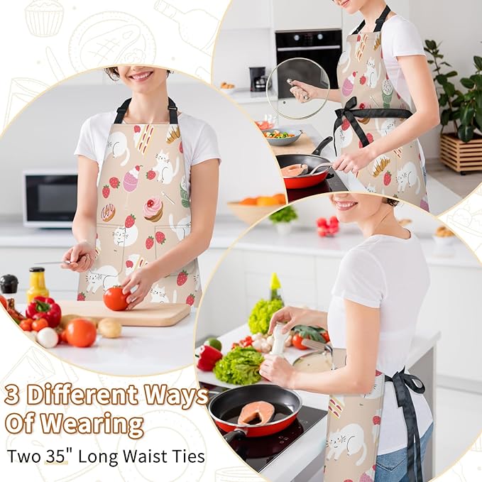 Apron with Pockets for Woman - Adjustable Kitchen Cooking Apron Chef Apron for Grilling BBQ Baking