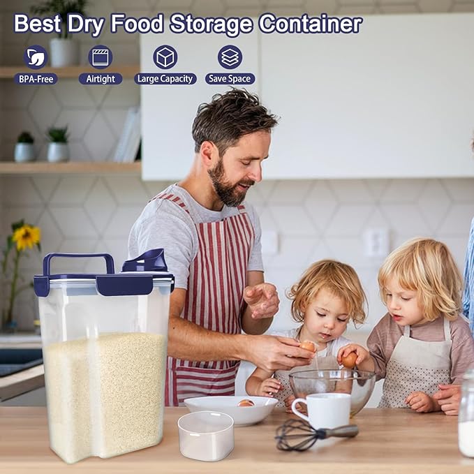 Komzon Rice Container, Airtight Rice Storage Container 10lb, Cereal Containers Storage, BPA Free Food Dispenser with Pouring Spout Handle for Flour Pasta Grain, Pet Dog Cat Bird Food Storage Container