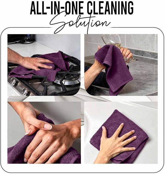 RIVERSIDE Pack of 12 Washcloths, 12 x 12 Inches, 100% Cotton, Premium Flannel Face Cloths, Highly Absorbent & Soft Feel Fingertip Towels (Purple Passion, 12 Pack)