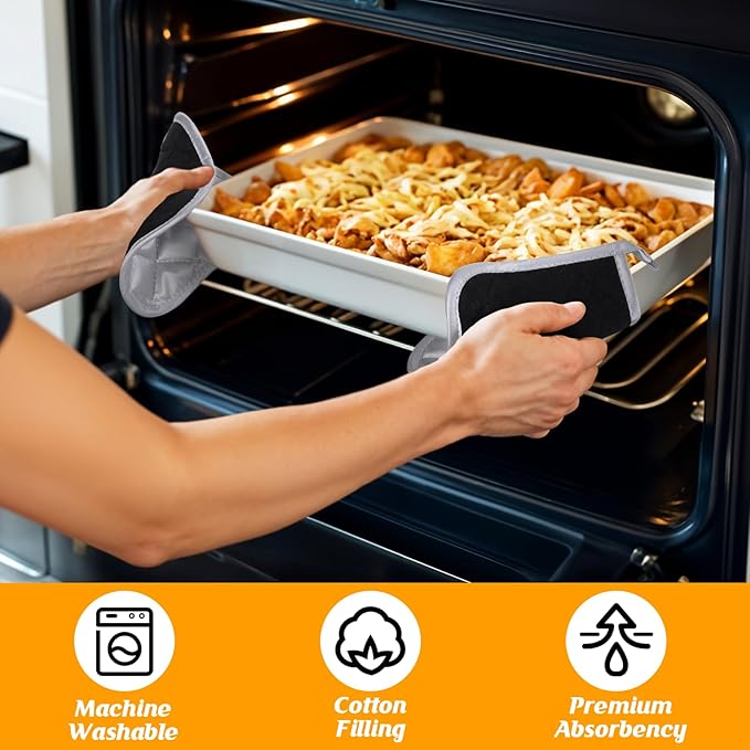 24 Pcs Cotton Pot Holders for Kitchen Heat Resistant, 7 x 7 Inch Pot Holders Bulk with Hanging Loops Square Potholders Oven Hot Pads for Kitchen Cooking Baking (Grey & Black)