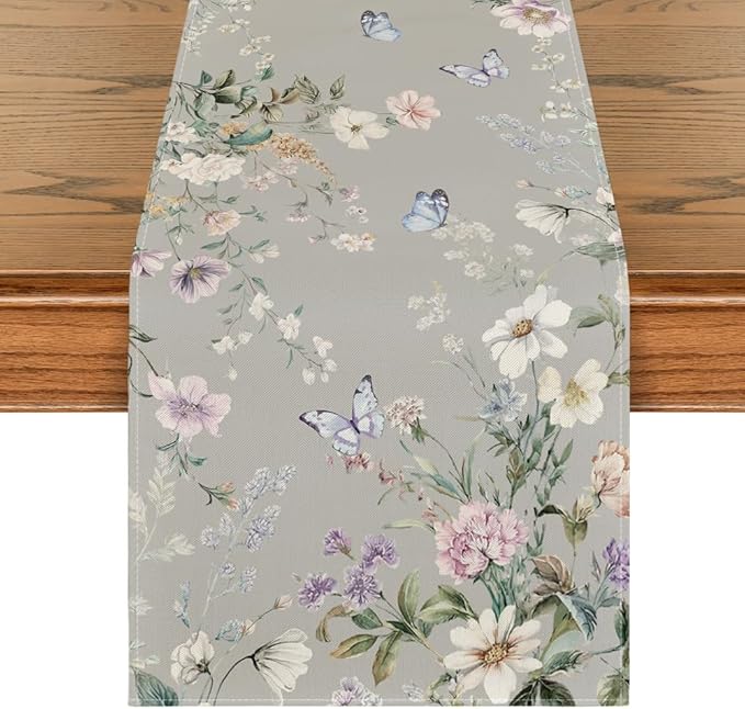 Artoid Mode Floral Wildflower Leaf 210 GSM Spring Table Runner, Seasonal Summer Kitchen Dining Table Decoration for Home Party Decor 13x72 Inch