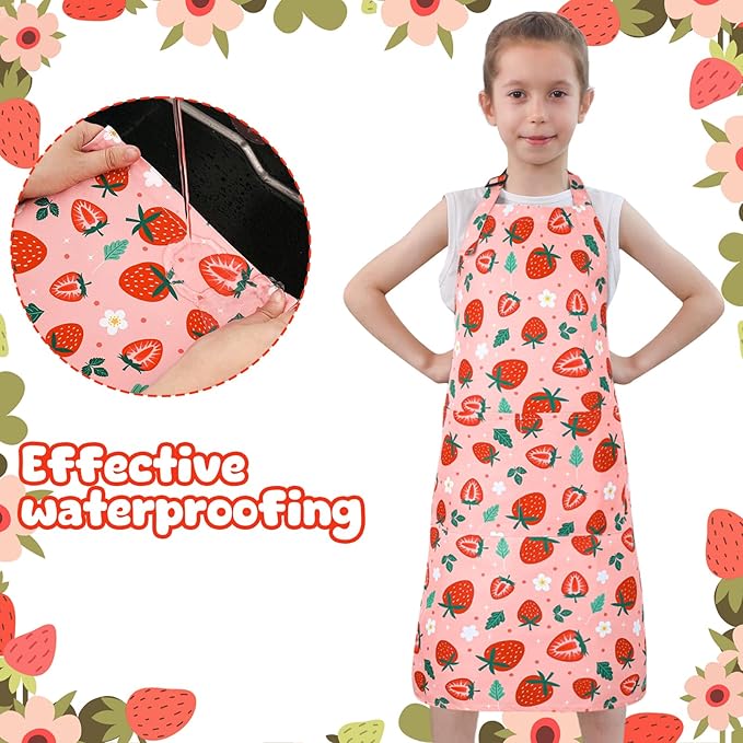 2 Pack Kids Apron, Cute Cooking Aprons, Waterproof Art Apron with Pockets, Toddler Painting Artist Apron Adjustable