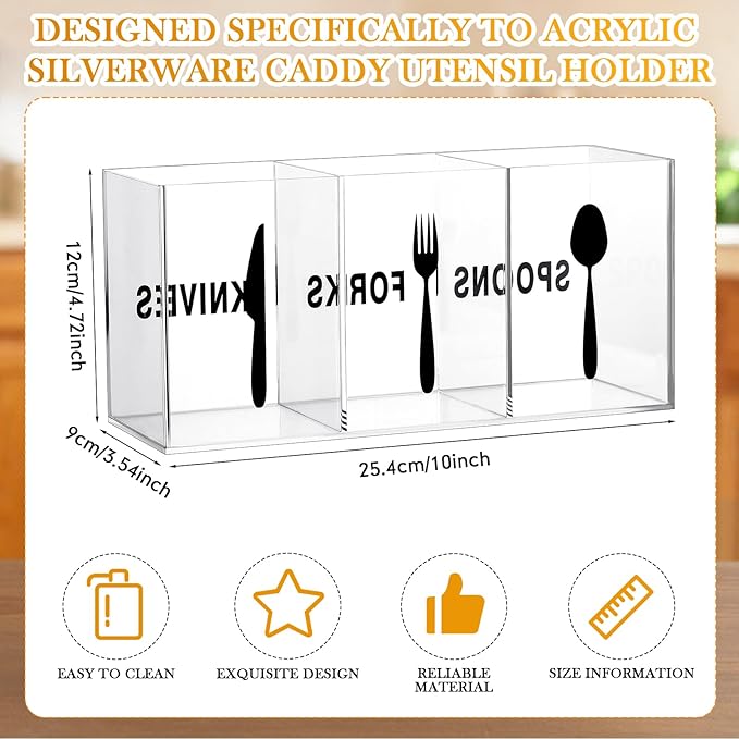 Suzile Acrylic Cutlery Storage Organizer Plastic Utensil Holder Clear Silverware Organizer 3 Section Tableware Storage Box Countertop Holder Party Flatware Caddy for Kitchen (10" X 4.72" X 3.54")