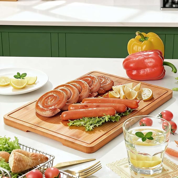 Zarler Bamboo Cutting Boards for Kitchen, 15.5x10.5 Durable Wood Cutting Board with Juice Grooves and Handles, Wooden Chopping Board for Meal Prep, 500℉ Carbonized Bamboo, XL Size, Ideal Kitchen Gift
