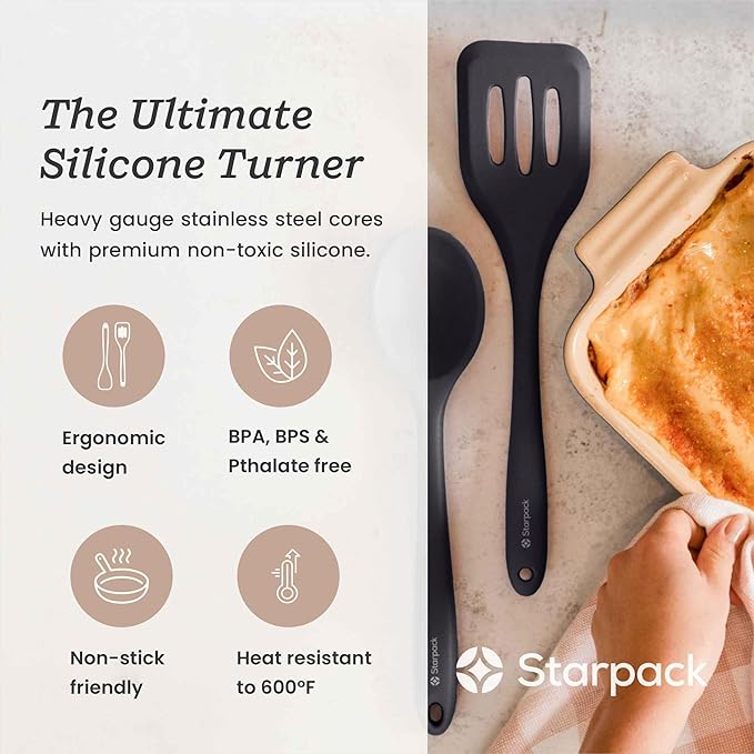 Starpack 'Head Turner' XL Premium Silicone Turner and Slotted Spatula - 13" Turner Spatula High Heat Resistant to 600°F - Silicone Slotted Spatulas for Cooking - Non Stick Rubber Turner Spatulas