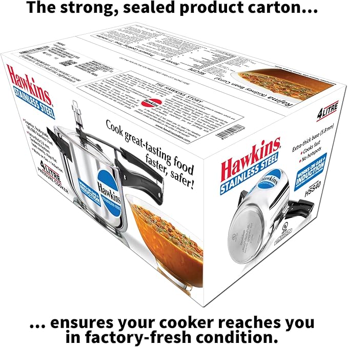 Hawkins 4 Litre Pressure Cooker, Stainless Steel Inner Lid Cooker, Induction Cooker, Silver (Hss40), 4 Liter