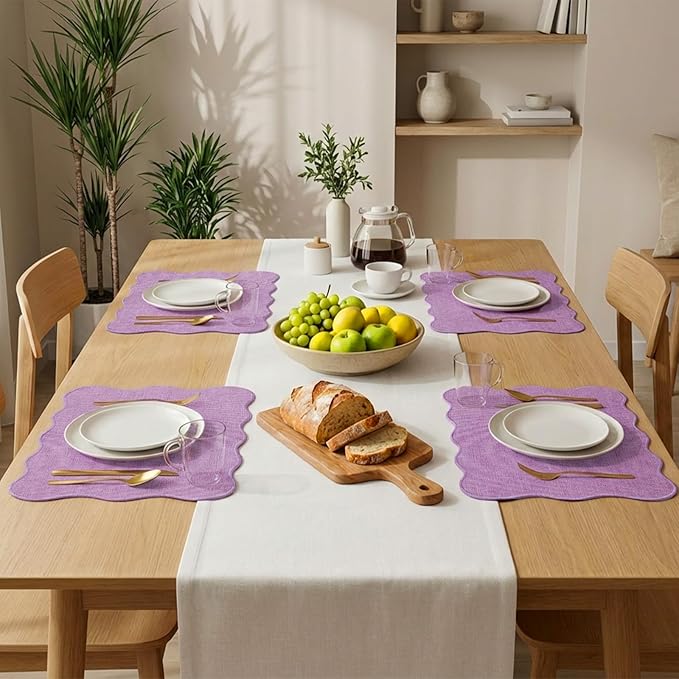 AHHFSMEI Faux Linen Placemats Set of 6 Heat Resistant Non-Slip Stain Proof Table Mats for Kitchen Dining Elegant Decor Place Mats (Purple)