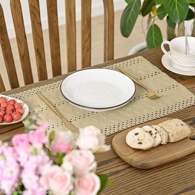 Artoid Mode Burlap Brown Farmhouse Woven Rustic Hollow Placemats Set of 4,12x18 Inch Seasonal Holiday Table Mats Party Kitchen Dining Decoration