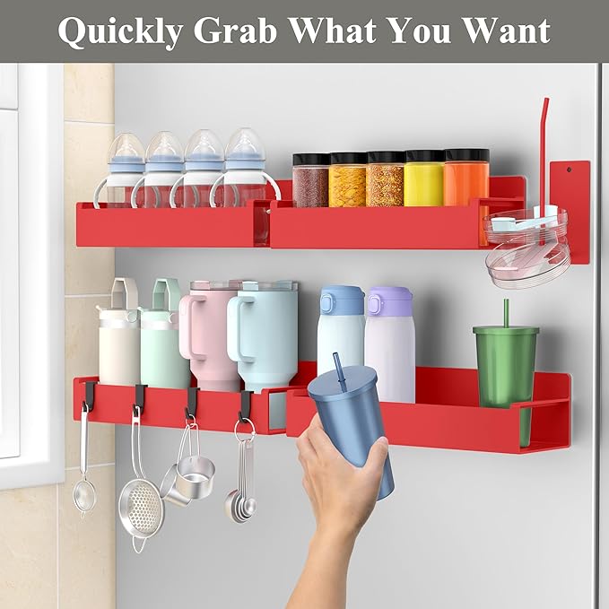 HuggieGems Magnetic Water Bottle Holder for Refrigerator, Cup Holder Organizer for Stanley and Tumbler for Kitchen, 4 Pack, Red