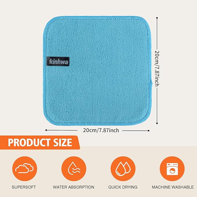 KinHwa Kitchen Washcloths for Dishes Absorbent Microfiber Dish Cloths Quick Dry Dish Rags with Poly Scour Scrub Side Ideal for Kitchen Cleaning (Mixing Colors #1, 7inch 12 Pack no net)